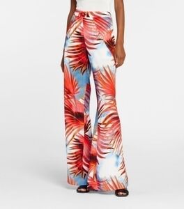 𝅺just CAVALLI PALM-PRINT FLARED TROUSERS